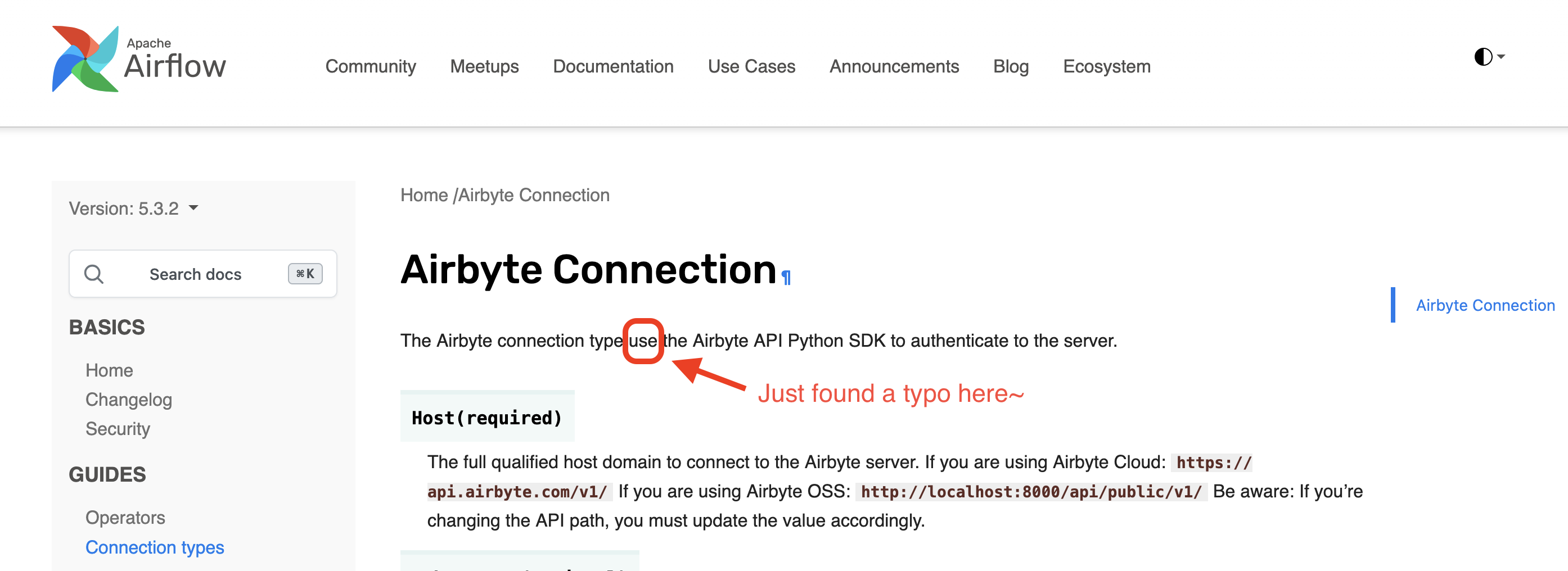Typo on Airbyte Connection Page